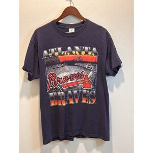 Vintage  Atlanta Braves Single Stitch T-Shirt Size L Navy Blue Made‎ In USA